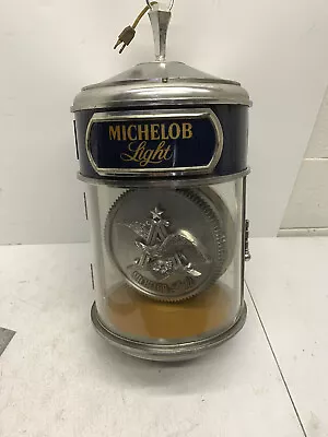 Vintage Beer Clock Crystal Michelob Light Hanging Rotating Light Medallion • $90.97