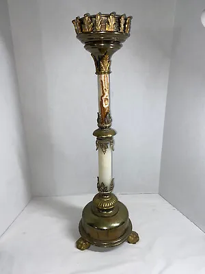 Vintage 24  Traditional Brass Altar Footed Ornate Marble Candlestick #7595 • $89.99