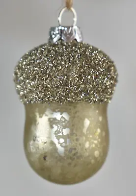 Pottery Barn Small 2.5  Soft Gold Glitter Glass ACORN Christmas Tree Ornament • $8.99