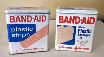 2 Vintage Band-aid Metal Tin Boxes Plastic Sheer  Held 45-50 • $12.99