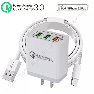 3 Port USB Home Wall Charger Fast Charge Cable QC 3.0 For IPhone Samsung Android • $7.70