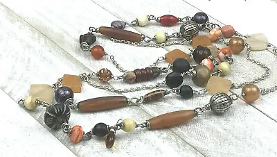 Vintage Style Necklace Horn Glass Gemstone Wood Silver Flapper NO OFFERS • $5