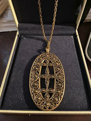LUCKY BRAND NECKLACE Antiqued Gold MEDALLION PENDANT 30  Long Necklace • $19.99
