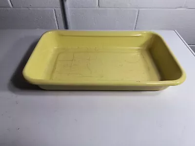 Vintage Yellow Enamelware Pan 16-3/8  X 10.25  X 2-5/8  Primitive Farmhouse • $18