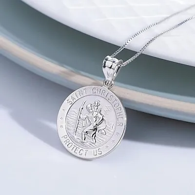 925 Sterling Silver 20MM Saint Christopher Religious Pendant Necklace 16 -24  • $15.99