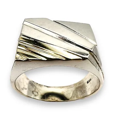 Solid 925 Sterling Silver Signet Square Men Band Modernist Chunky Ring 10.25 • $157.50