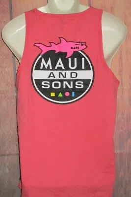 Mens Maui And Sons Shark Deep Coral Tank Top T-shirt Size M • $19.90