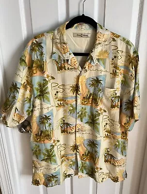 TOMMY BAHAMA Men's 'Palm Springs Theme' 100% Silk Camp Shirt Size Medium • $21.99