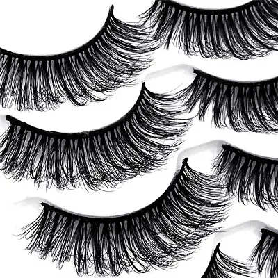 SKONHED 3D 5 Pairs Mink Soft Hair False Eyelashes Wispy Cross Long Lashes Makeup • £3.28