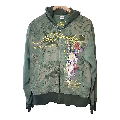 Vtg Ed Hardy Christian Audigier Y2K Hoodie Jacket Large AOP Rare Skulls Hip Hop  • $179.99