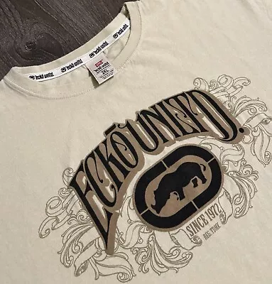 Vintage Y2K Ecko T Shirt—2000s Hip Hop Era—Beige XXL—Baggy Grunge Pop Out Logo • $29.99