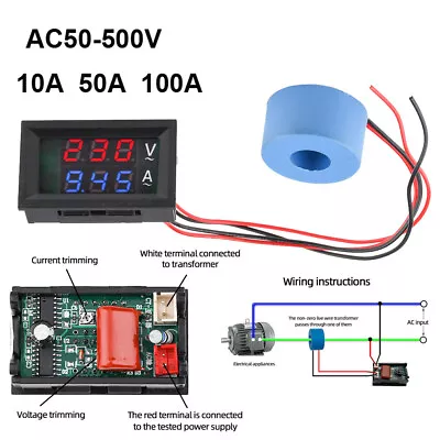 10/50/100A Voltmeter Current Voltage Amp Meter Hall Effect Sensor AC 50-600V • $9.11