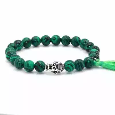 8mm  Malachite Silver Buddha Head Mala Bracelet 7.5inches Women • $3.42