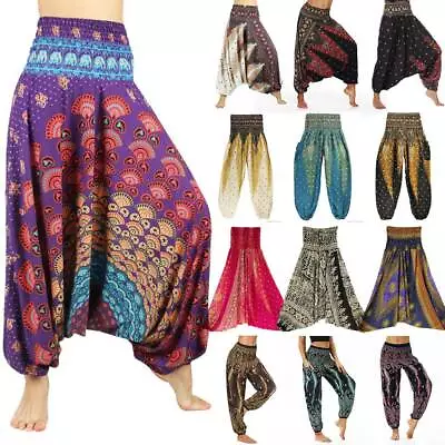$29.19 • Buy Women Thai Boho Yoga Pants Palazzo Harem Trousers Wide Leg Festival Baggy Hippie