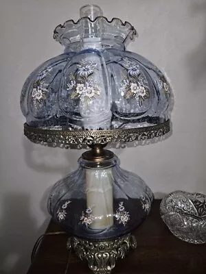 Vintage Light Blue Floral Hurricane Melon Lamp • $175