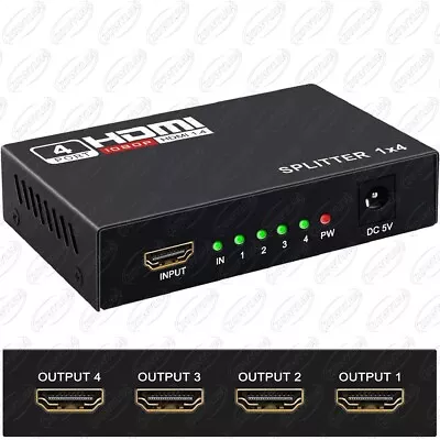 HD 4K 4 Port HDMI Splitter 1x4 Repeater Amplifier 1080P 3D Hub 1 In 4 Out • $8.55