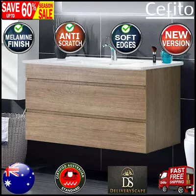 Cefito Bathroom Vanity Cabinet Basin Unit Sink Storage Wall Mounted Oak 900mm • $309.26