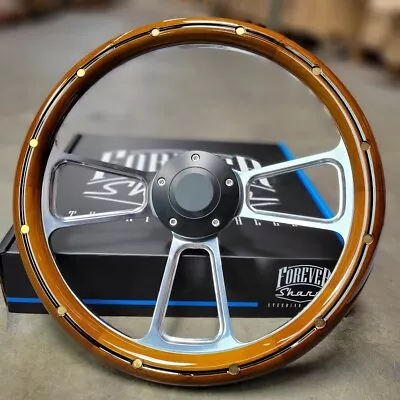 14  Billet Steering Wheel Mahogany Brass Rivets Chevy Muscle C10 Ford Hot Rod • $155.73