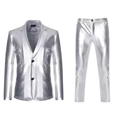 Shiny 2PC Suits Men's Dress Blazer Pants Slim Fit Formal Nightclub Casual Retro • $66.10