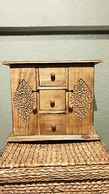 Small Wooden Indian Jewellery / Trinket Wardrobe / Cupboard Drawers. • £26.39