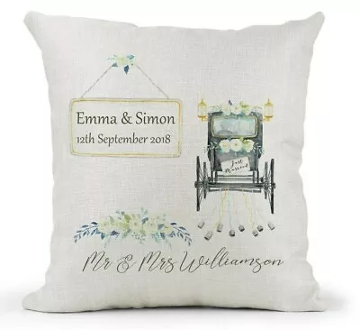 Personalised Cushion Vintage Wedding Car Bride & Groom Gift Mr & Mrs Keepsake • £12.99