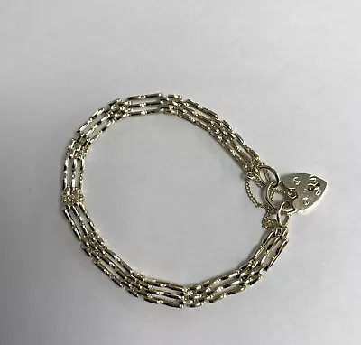 9ct Gold Bracelet Hallmarked 3 Bar Gate Link 7 Inch 18cm 9.6 Grams Ladies Boxed • £295