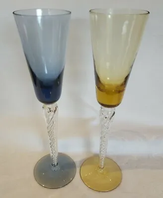 Pair Of Vintage Drinking Glasses Twist Stem Coloured Glass  • £10