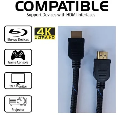 £3.79 • Buy HDMI Cable 4K 2.0 Heavy Duty High Speed Smart TV HD 3D TV 0.5m 1m 2m 3m 