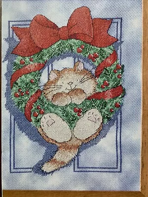 Margaret Sherry Wreathed In Smiles Christmas Cat Cross Stitch Design Chart • £1.99