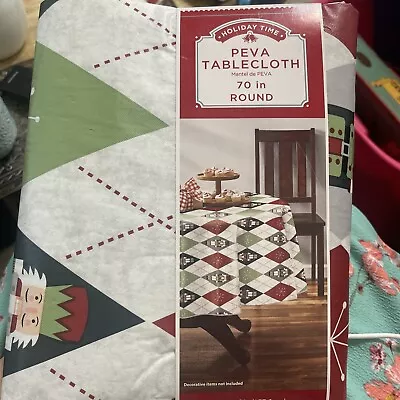 NEW PEVA Vinyl Tablecloth Christmas Nut Cracker Argyle 70 Inch Round 70” • $10.99