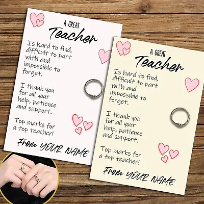 Personalised Teacher Hug Ring Send A Hug From Me To You Adjustable Ring Gift • £6.49