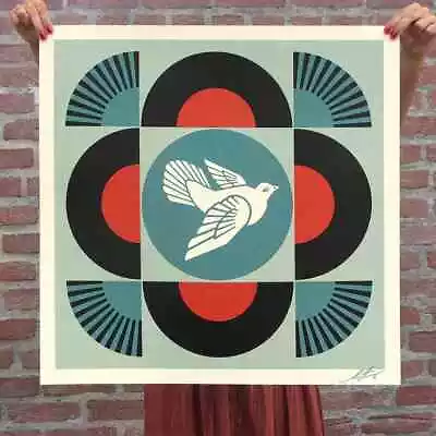 Shepard Fairey BLACK Geometric Dove HAND SIGNED Obey Giant Offset Lithograph Art • £44.39