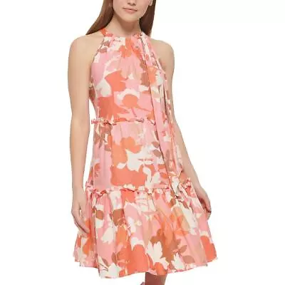 Vince Camuto Womens Pink Linen Blend Tiered Fit & Flare Dress 10 BHFO 9713 • $22.99