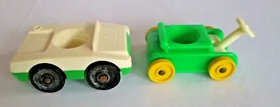 Vintage Fisher Price Little People White Green Car Luggage Rack & Green Wagon  • $3