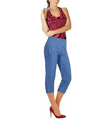 Ladies 3/4 CROPPED CAPRI CHERRY BERRY TROUSER Casual Stretchy Summer Short Pants • £12.99
