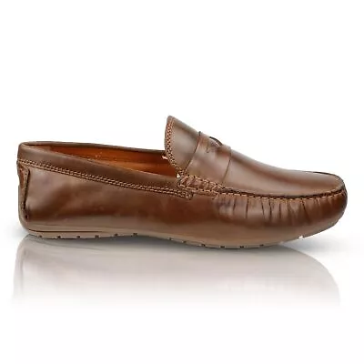 Mens Catesby Leather Slip On Moccasin Loafer Deck Shoestan Brown Cartere 6-12 • £27.99