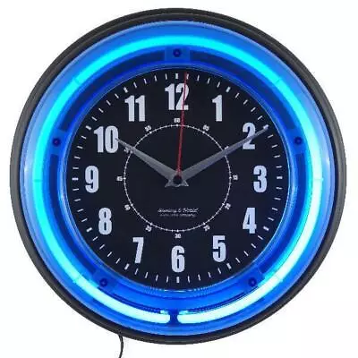 Sterling And Noble 11  Vibrant Blue Electric Neon Analog Retro Wall Clock Blue • $19.96