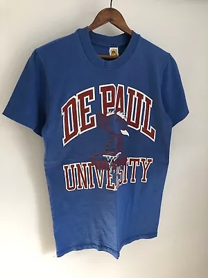 VTG 80s Velva Sheen DePaul University Blue Demons Mascot Shirt Medium • $50