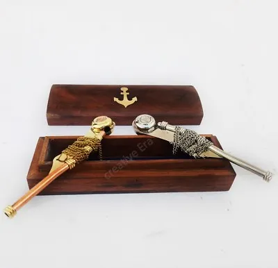 Antique Copper & Silver Bosun's Whistle Brass  Boatswains Pipe With Wooden  Box • $22.50