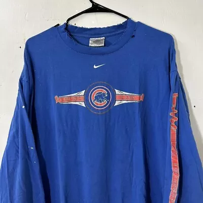Vintage Nike Chicago Cubs Long Sleeve T-Shirt Thrashed Sz XL • $25