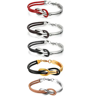 Men's Women's Leather Love Infinity Symbol Stainless Buckle Bracelet Cuff Bangle • $8.99