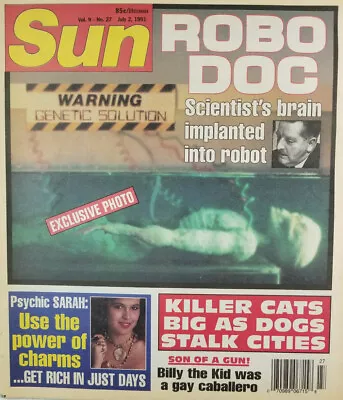 Sun Magazine Tabloid July 2 1991 Scientist Brain Transplant Robot Gay Caballero • $14.95