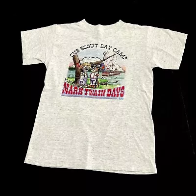 Vintage 90s Single Stitch Cub Scout Day Camp T Shirt Small Mark Twain Made USA • $23.80