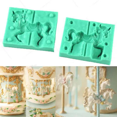 3D Carousel Horse Silicone Fondant Cake Sugarcraft Mold Chocolate Baking Mould • £7.91