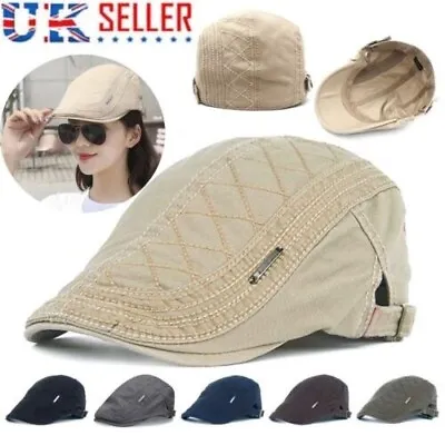 Retro Men Cotton Ivy Flat Cap Newsboy Adjustable Beret Cabbie Gatsby Driving Hat • £7.88