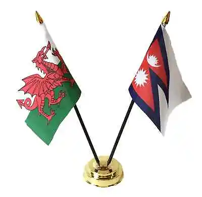 £10.99 • Buy Wales & Nepal Double Friendship Table Flags Set With Base