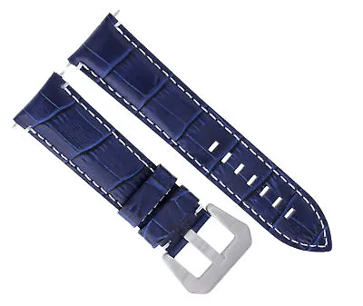 22mm Genuine Leather Band Strap For 42mm Montblanc Timewalker Blue White Stitch • $29.95