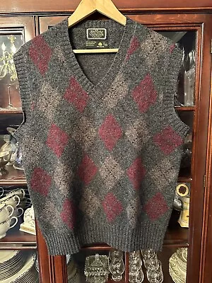 Vintage Britches Of Georgetown Wool Argyle Sweater Vest Gray Sz XL • $29