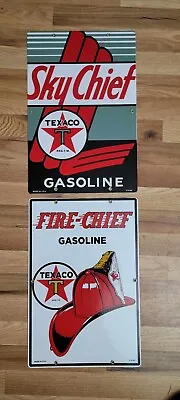 Pair Of Porcelain Texaco Sky/Fire Chief Signs Vintage Gasoline Gas Pump Sign  • $135