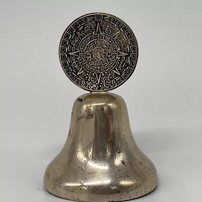 VTG Plat Mex S.A. 925 Sterling Mexico Bell W/ Aztec Mayan Calendar Design Handle • $59.99